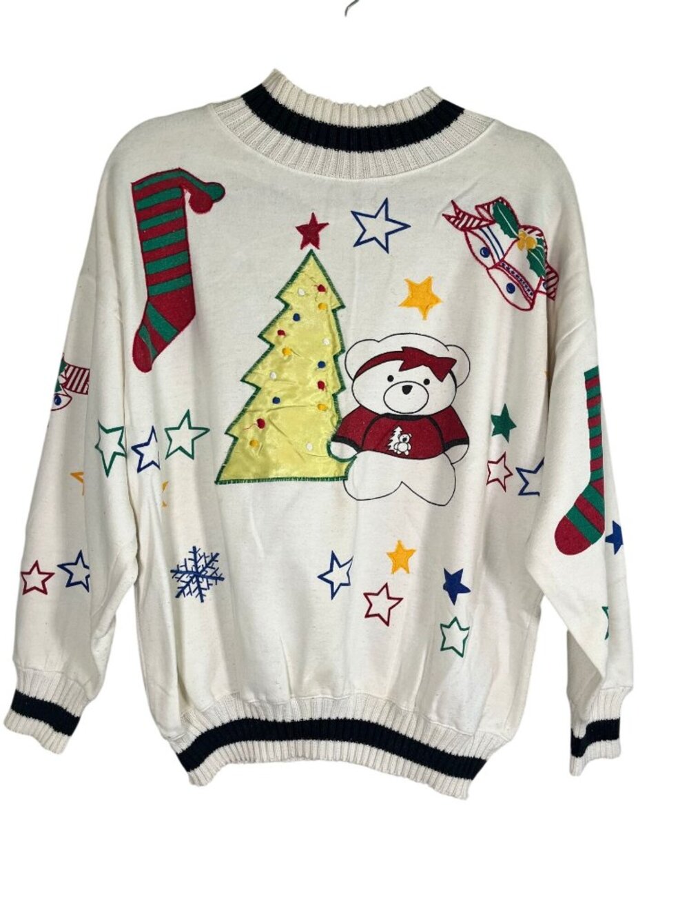 Vintage‎ 1990s Christmas Embroidery Sweater S Holiday Festive Christmas Winter